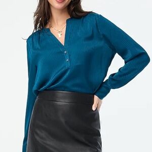 J Crew Factory Blue Striped Long Sleeve Blouse Size Small